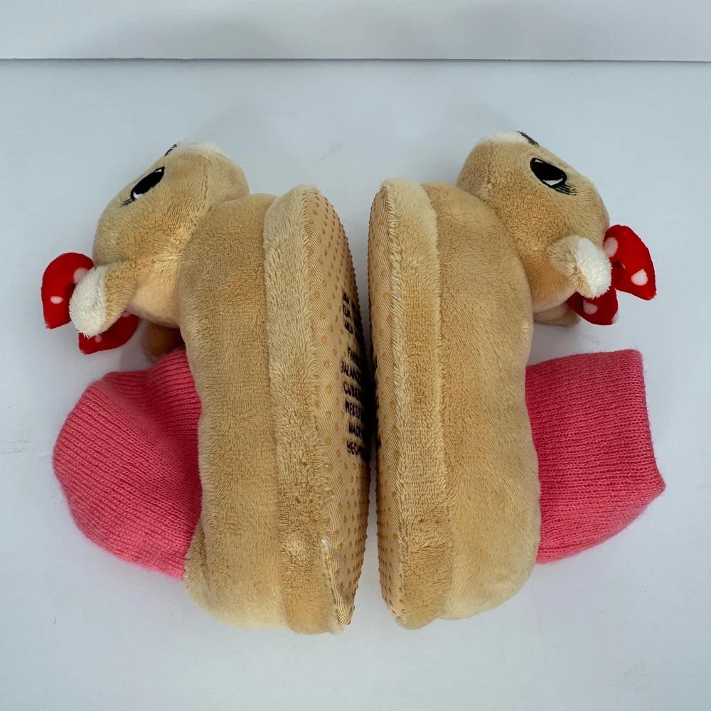Toddler Girl Size 7-8 Holiday Christmas Gift Cozy Reindeer Rudolph Slippers Bows